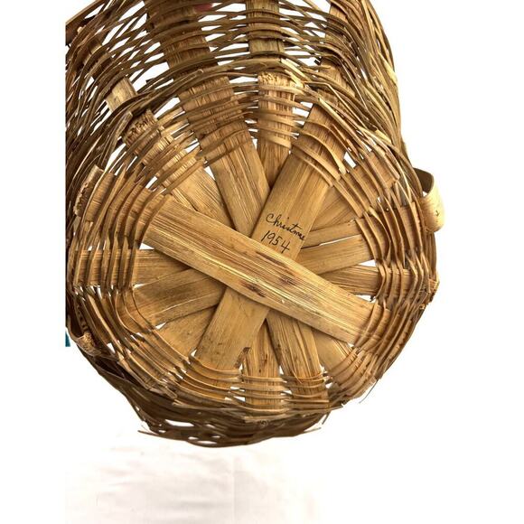 Vintage Christmas Gathering Basket Farmers Market Wicker Storage 1950s - Picture 14 of 16